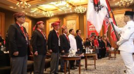 Menteri Pertahanan Prabowo Subianto saat membuka Rapat Kerja Nasional (Rakernas) Punguan Simbolon dohot Boruna Indonesia (PSBI) di Jakarta. (Dok. Tim Media Prabowo Subainto)  