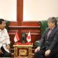 Menteri Pertahanan Republik Indonesia (Menhan RI), Prabowo Subianto menerima kunjungan kehormatan dari Duta Besar (Dubes) Jepang untuk Indonesia, H.E. Mr. Masaki Yasushi. (Dok. Kemhan.go.id)  