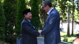 Presiden terpilih RI Prabowo Subianto bertemu Presiden Serbia Aleksandar Vucic guna memperkuat dialog politik dan bekerja sama diberbagai bidang, Senin (29/7/2024). (Instagram.com/@buducnostsrbijeav)